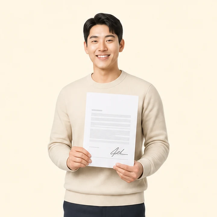 무직자 장기렌트 서면 견적서를 들고 있는 고객